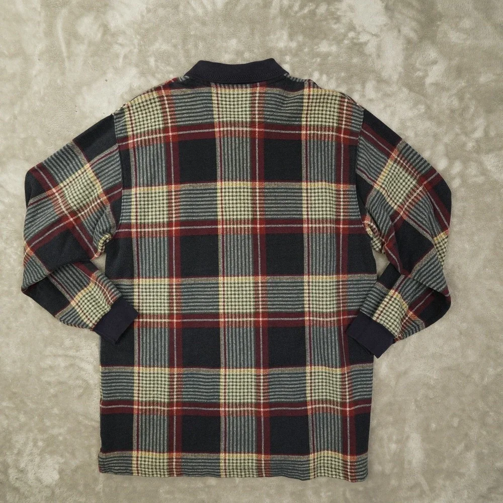 Chaps‎ Ralph Lauren Vintage Polo Shirt Men's Large Blue Beige Plaid 90s Preppy